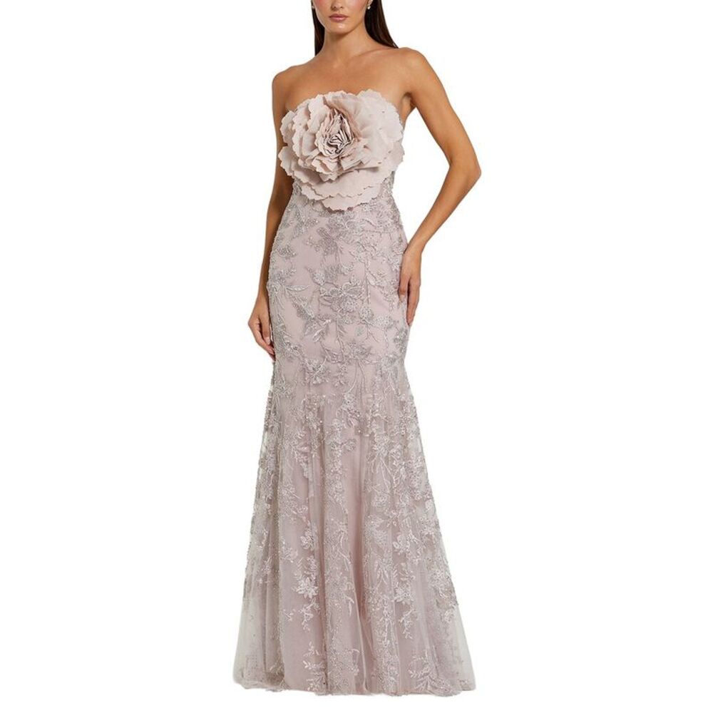 Mac Duggal Womens 3D Flower Maxi Dress, Brown